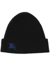 Burberry Black Beanie With Embroidered Ekd Logo On The Front In Cashmere In Black