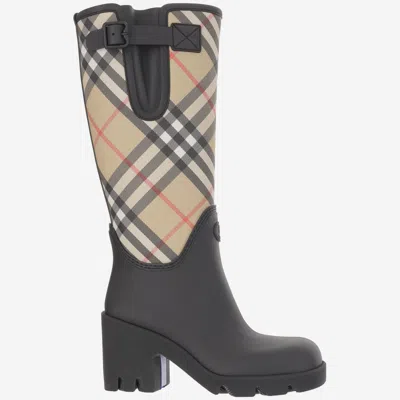 Burberry Canvas And Rubber Boots With Buckle Detail In Black