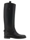 Burberry Women Black Boots With Side Logo Plaque In Leather Woman In Black