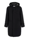 BURBERRY BLACK HOODED COAT WITH PATCH POCKETS IN WOOL MAN