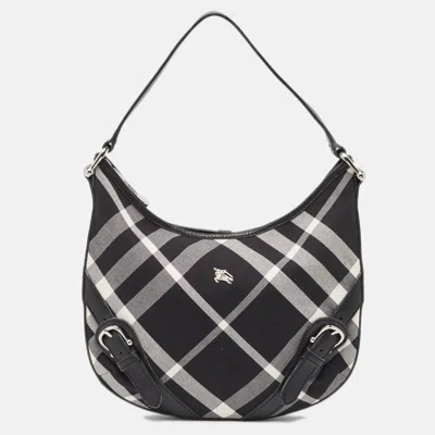 Pre-owned Burberry Black House Check Canvas And Leather Larkin Hobo