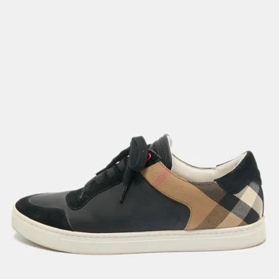 Pre-owned Burberry Black House Check Leather And Suede Reeth Low Top Sneakers Size 43