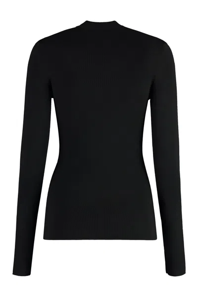 Burberry Black Intarsia Knit Pullover For Women With Equestrian Knight Design