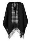 Burberry Fringed Reversible Wool Cape In Black