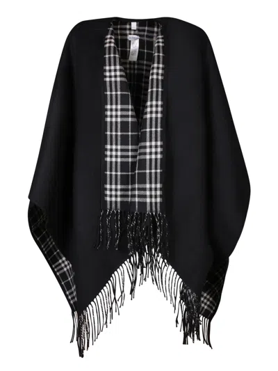 BURBERRY BLACK IVORY MERINO WOOL CAPE