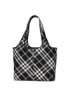 Burberry Woman Embroidered Canvas Small Check Shopping Bag In Black