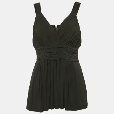 Pre-owned Burberry Black Jersey Draped V-neck Top M