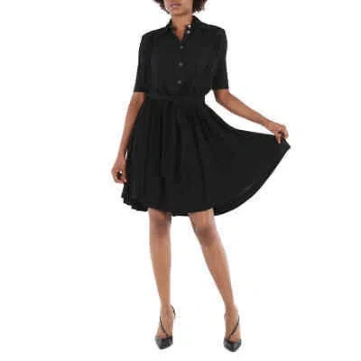 Pre-owned Burberry Black Jersey Gathered Short-sleeve Dress, Brand Size 4 (us Size 2)