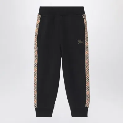 Burberry Black Jogging Trousers With Check Motif Detail