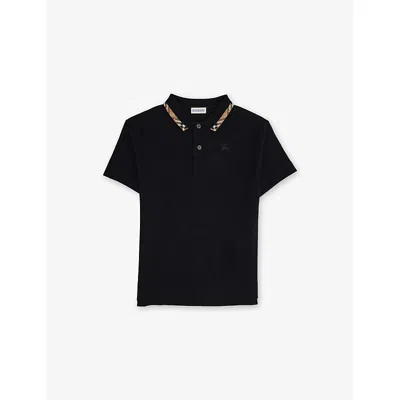 Burberry Kids' Black Johane Checked-collar Cotton Polo Shirt 4-14