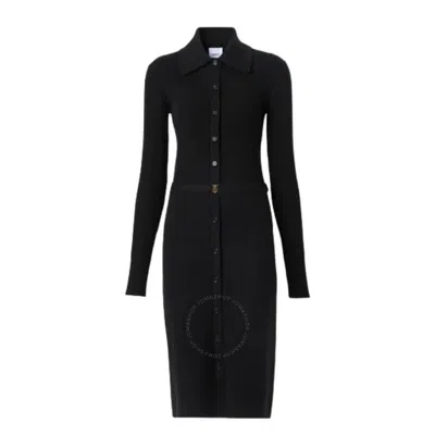 Burberry Black Kelsee Monogram Motif Rib Knit Wool Dress
