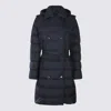 Burberry Double-breasted Kent Long Puffer Coat With Belt In Blue