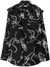Burberry Chain-print Long-sleeve Collared Silk Top In Black