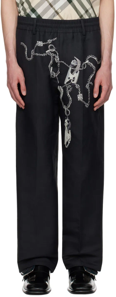 Burberry Black Knight Hardware Trousers In Silver/black