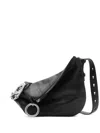 Burberry Woman Black Leather Knight Medium Shoulder Bag In Black