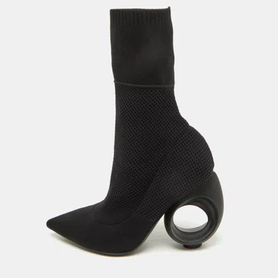 Pre-owned Burberry Black Knit Stretch Fabric Kimberley Pointed Toe Ankle Boots Size 37