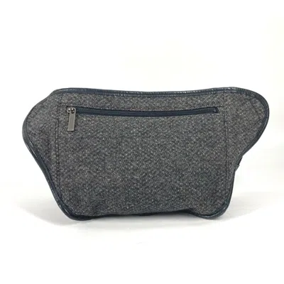 Pre-owned Burberry Black Label Black Gray Wool Leather Fanny Pack Shoulder Bag Sling Bag () In Black, Gray