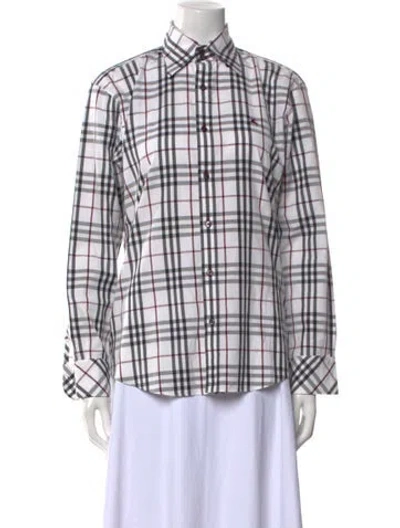 Pre-owned Burberry Black Label Plaid Print Long Sleeve Button-up Top In White