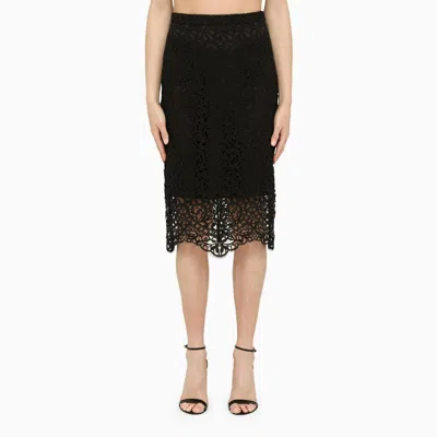 Burberry Macrame Lace Pencil Skirt In Black
