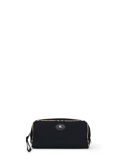 Burberry Black Large Travel Bag With Check Trims In Blue
