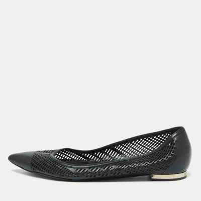 Pre-owned Burberry Black Laser Cut Leather Bradshaw Pointed Toe Flats Size 38