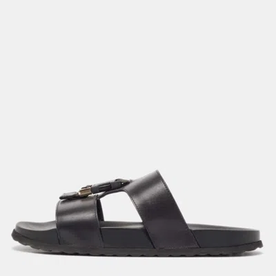 Pre-owned Burberry Black Leather Abonw Flat Slides Size 43