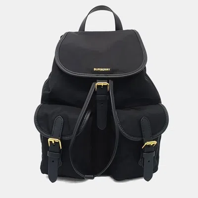 Pre-owned Burberry Black Leather And Nylon Enfield Backpack Medium