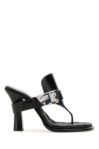 BURBERRY BLACK LEATHER BAY THONG MULES