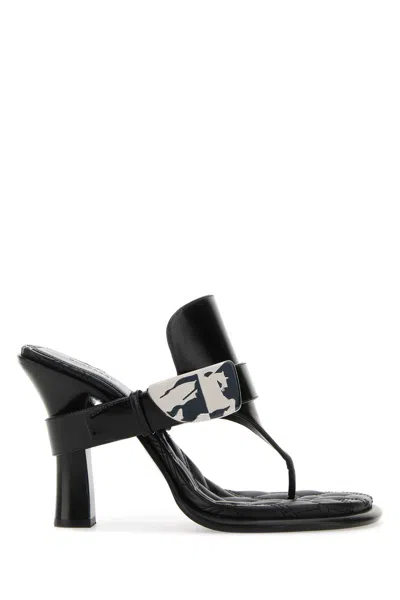 Burberry Black Leather Bay Heeled Sandals In Blue