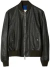 Burberry Leather Bomber Jacket In Black