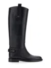 Burberry Women Black Boots With Side Logo Plaque In Leather Woman In Black
