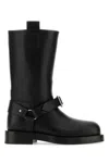 Burberry Strap Detail Leather Boots In Black