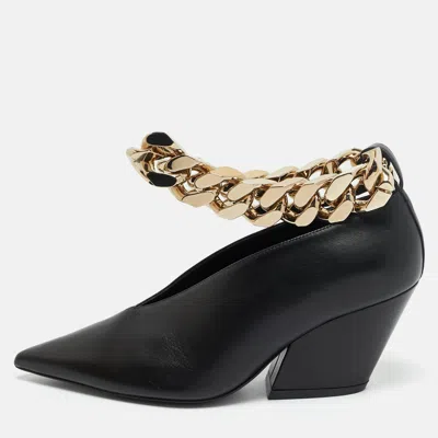 Pre-owned Burberry Black Leather Brierfield Chain Pumps Size 36