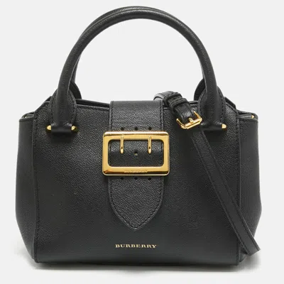 Pre-owned Burberry Black Leather Buckle Flap Tote