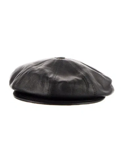 Pre-owned Burberry Black Leather  London Ridders Hat With House Print At Interior