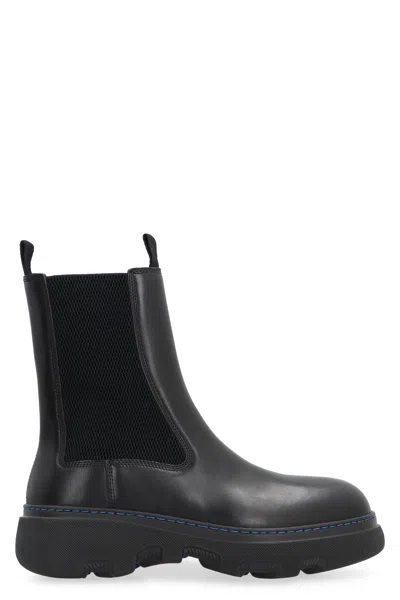 BURBERRY BLACK LEATHER CHELSEA BOOTS FOR WOMEN