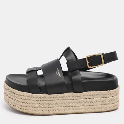 Pre-owned Burberry Black Leather Claredale Platform Sandals Size 38.5
