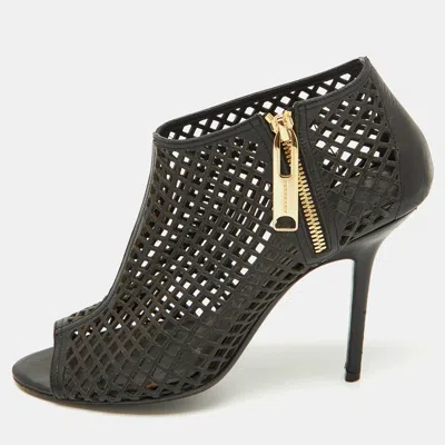 Pre-owned Burberry Black Leather Cut Out Open Toe Ankle Length Boots Size 39.5