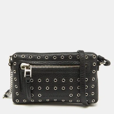 Pre-owned Burberry Black Leather Eyelet Crossbody Bag