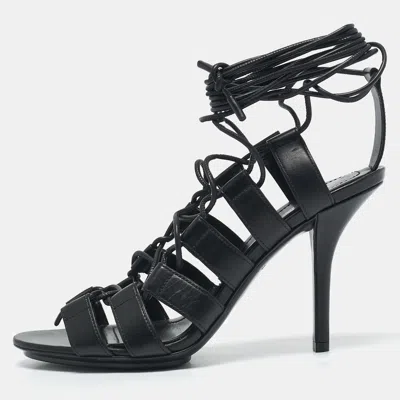 Pre-owned Burberry Black Leather Gladiator Stiletto Heel Sandals Size 37.5
