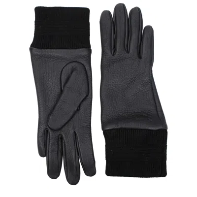 Burberry Knitted-cuff Leather Gloves In Gray