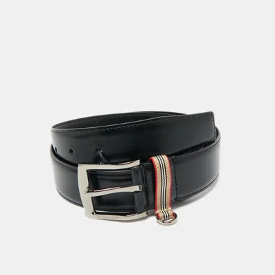 Pre-owned Burberry Black Leather Gray Buckle Belt 85cm