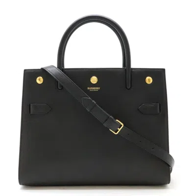 Pre-owned Burberry Black Leather Handbag Shoulder Bag Tote Bag ()