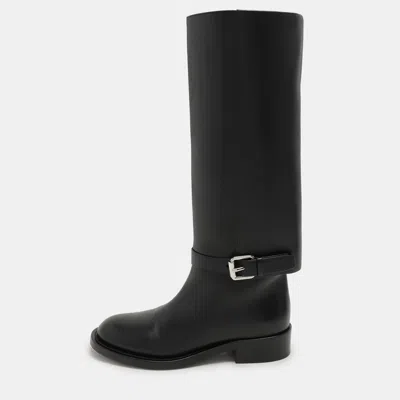 Pre-owned Burberry Black Leather Knee Length Boots Size 36