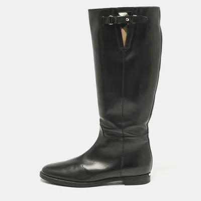 Pre-owned Burberry Black Leather Knee Length Boots Size 41