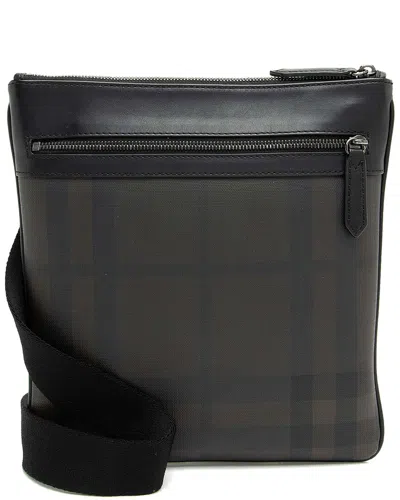 Burberry Black Leather London Check Beckley Messenger (authentic Pre-loved)