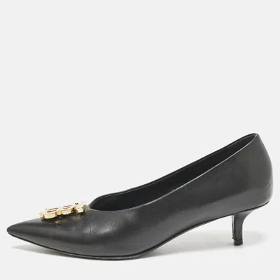 Pre-owned Burberry Black Leather Madelina Tb Logo Pointed Toe Pumps Size 37