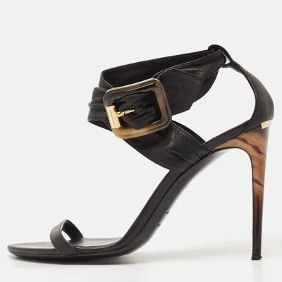 Pre-owned Burberry Black Leather Marham Buckle Sandals Size 40