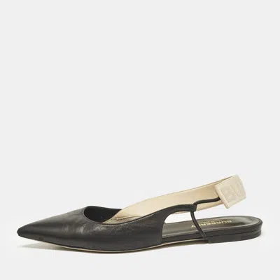 Pre-owned Burberry Black Leather Maria Logo Slingback Flats Size 37