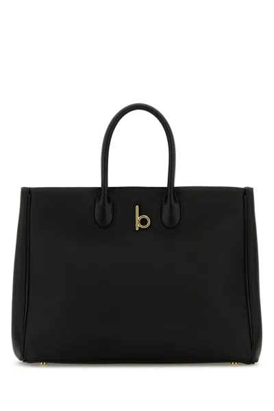 Burberry Rocking Horse Medium Leather Tote Handbag In Black